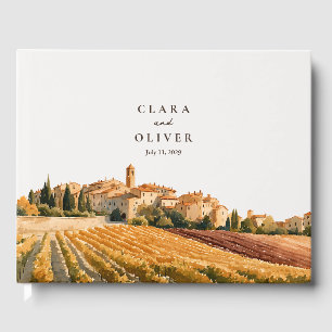 Golden Tuscan Vineyard Hill Village Italy Wedding Guest Book