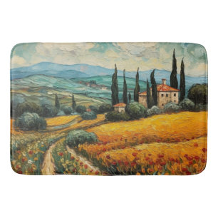 Golden Tuscany Wildflower Countryside Landscape Bath Mat