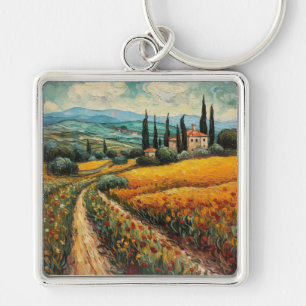 Golden Tuscany Wildflower Countryside Landscape Key Ring