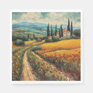 Golden Tuscany Wildflower Countryside Landscape Napkin