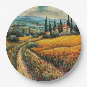 Golden Tuscany Wildflower Countryside Landscape Paper Plate