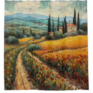Golden Tuscany Wildflower Countryside Landscape Shower Curtain