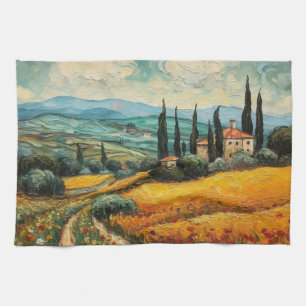 Golden Tuscany Wildflower Countryside Landscape Tea Towel