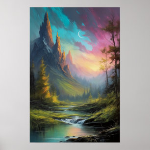 Golden Twilight, Enchanting Evening Along River Poster