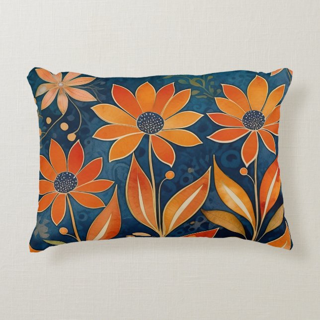 Golden Twilight Floral Decorative Cushion (Front)