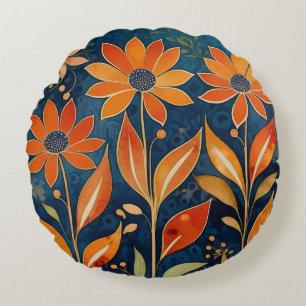 Golden Twilight Floral Round Cushion