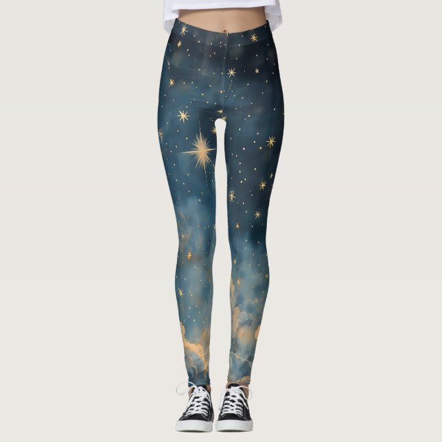 Golden Twilight Sky Celestial Activewear Leggings (Front)