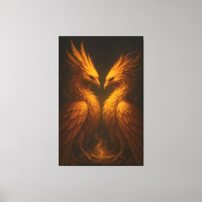 Golden Twin Phoenix • Luxury Fine Art Canvas Print (Front)