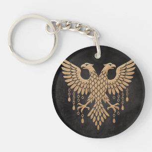 Golden Twin Raven Norse Mythology Black Key Ring