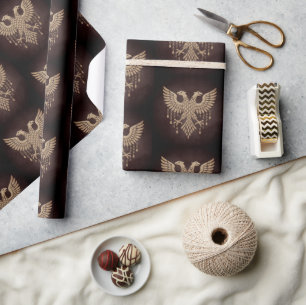 Golden Twin Raven Norse Mythology Black Wrapping Paper