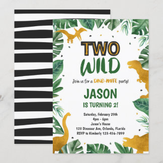 Golden Two Wild Dinosaur Invitation