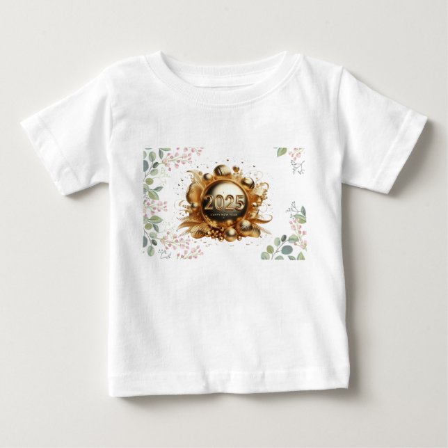 Golden typography happy new year 2025 baby T-Shirt (Front)