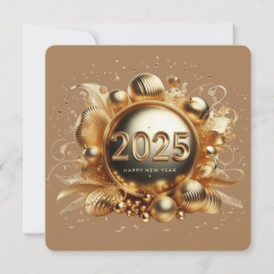 Golden typography happy new year 2025 flat holiday card