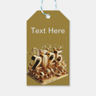 Golden typography happy new year 2025 gift tags