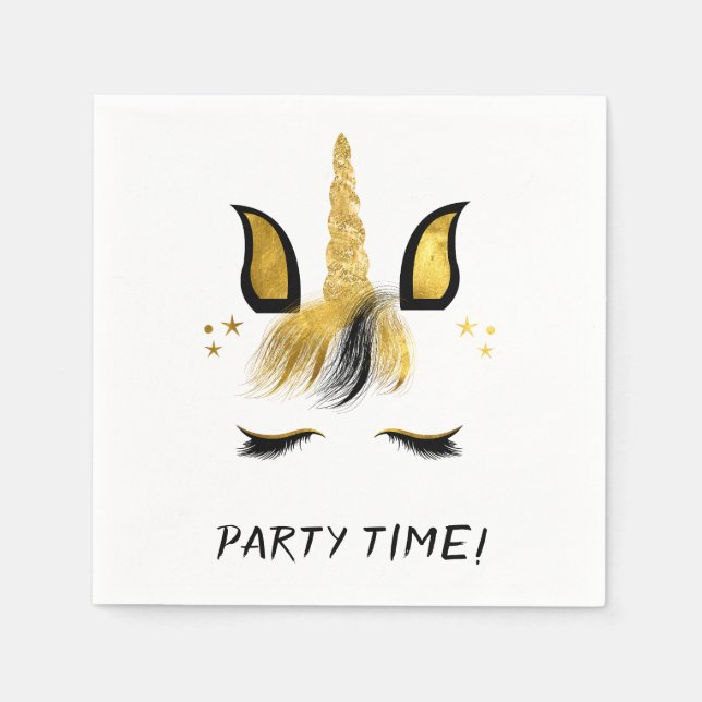 Golden Unicorn Customisable Party Time Napkin (Front)