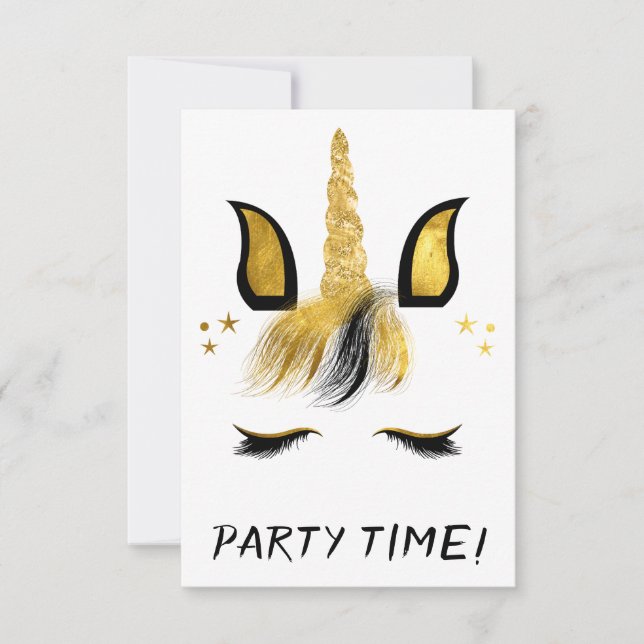 Golden Unicorn Face Party Invitation (Front)