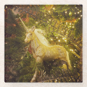 Golden Unicorn Glass Coaster