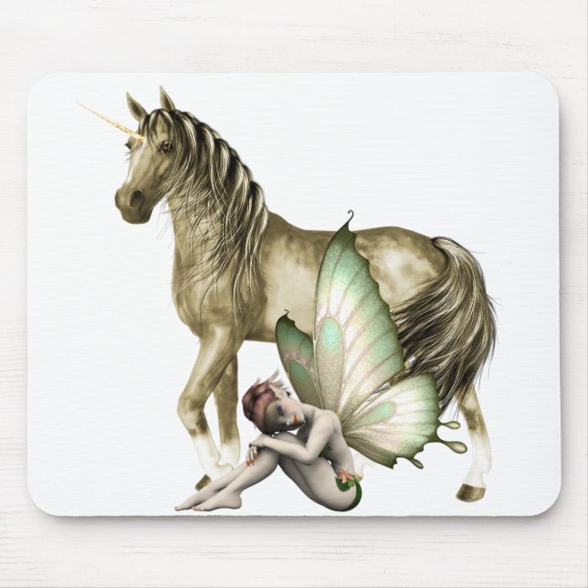 Golden Unicorn & Shy Fairy Mousepad (Front)