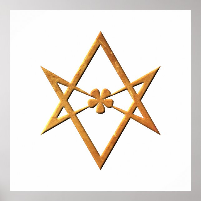Golden Unicursal Hexagram - thelemic symbol Poster (Front)