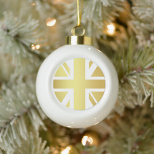 Golden Union Jack British Flag Ceramic Ball Christmas Ornament