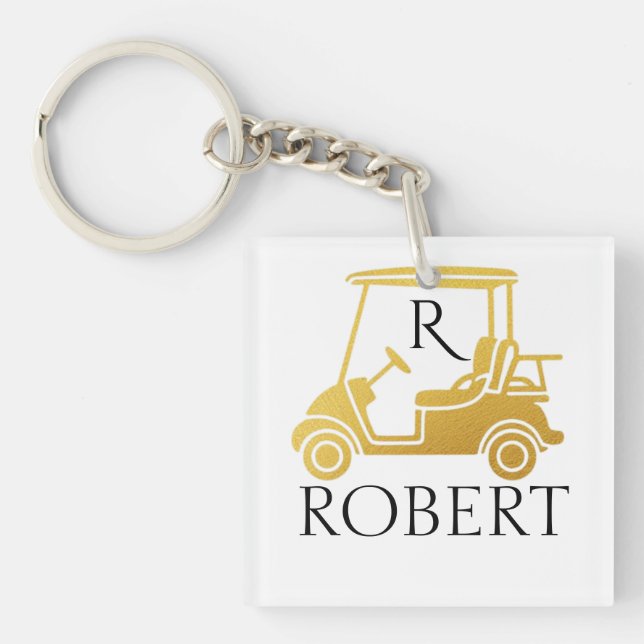 Golden Unique Custom Cart Monogram Name Key Ring (Front)