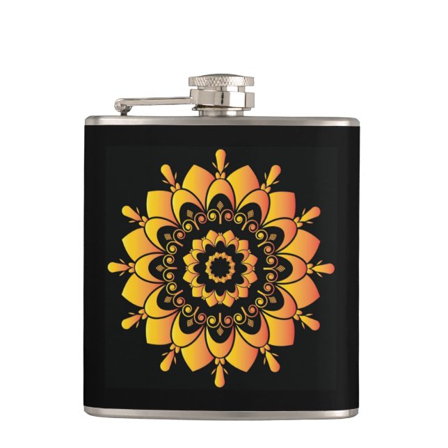 Golden Unique Mandala Design-95748 Hip Flask (Front)