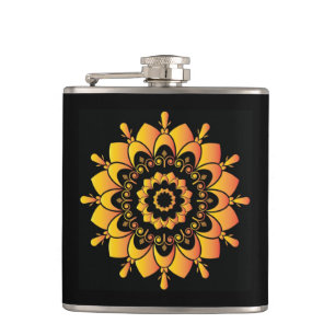 Golden Unique Mandala Design Hip Flask
