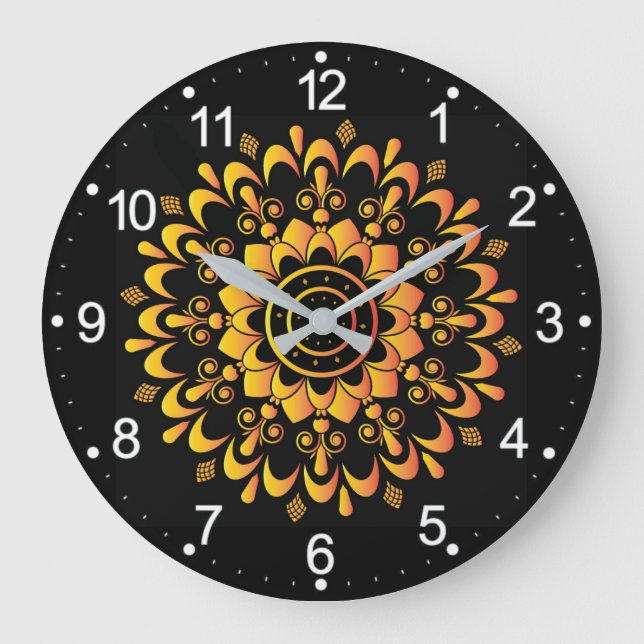 Golden Unique Mandala Design  Large Clock (Front)