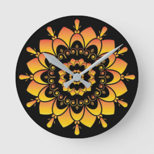 Golden Unique Mandala Design Round Clock