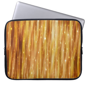 Golden upholstery, blue curtains with supports and laptop sleeve