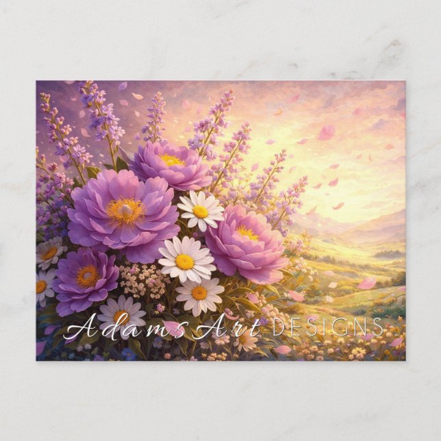 Golden Valley Peony & Wildflower Sunset Postcard (Front)