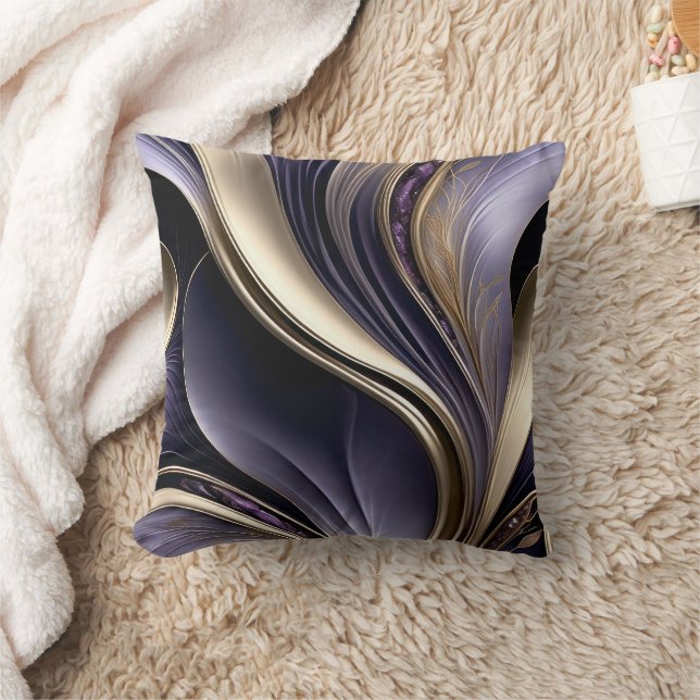 Golden Veil - Luxurious Gold and Violet Abstract Cushion (Blanket)
