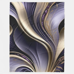Golden Veil - Luxurious Gold and Violet Abstract Fleece Blanket