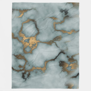 Golden Vein Marble Ocean Mist Fleece Blanket