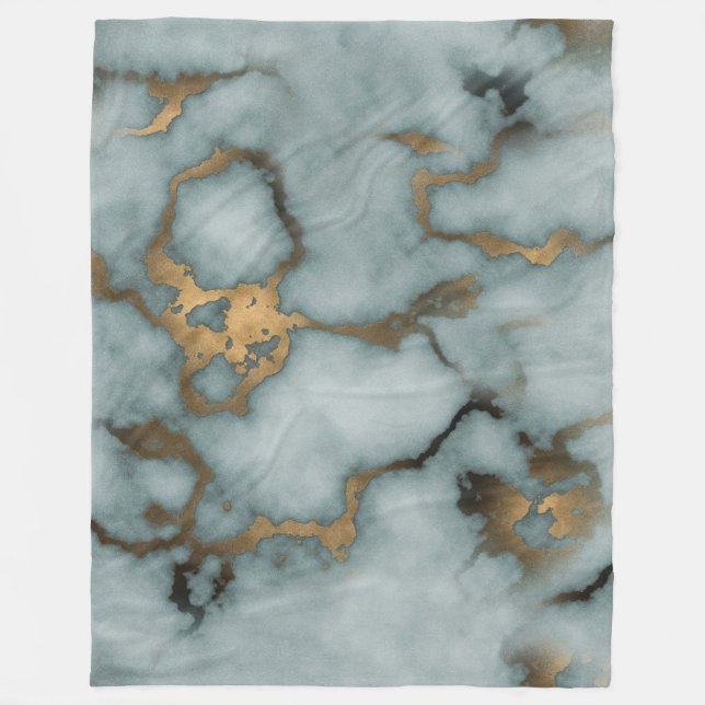 Golden Vein Marble Ocean Mist Fleece Blanket (Front)
