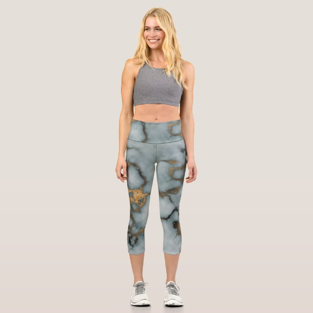 Golden Vein Marble  Ocean Mist Leggings (Front)