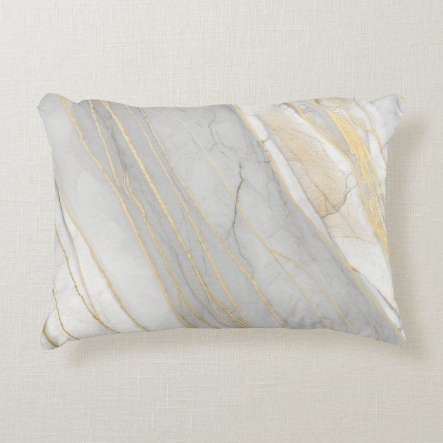 Golden Veined Carrara Marble Texture Decorative Cushion (Front)