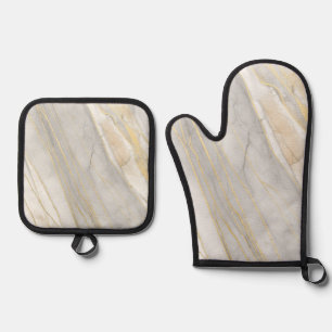 Golden Veined Carrara Marble Texture Oven Mitt & Pot Holder Set