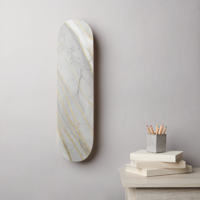 Golden Veined Carrara Marble Texture Skateboard (Wall Art)