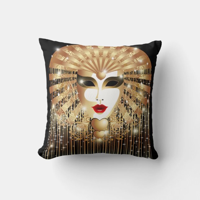 Golden Venice Carnival Party Mask Cushion (Front)