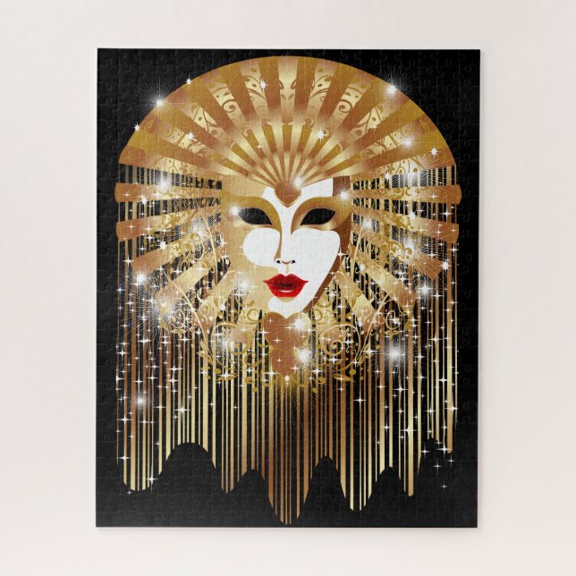 Golden Venice Carnival Party Mask Jigsaw Puzzle (Vertical)