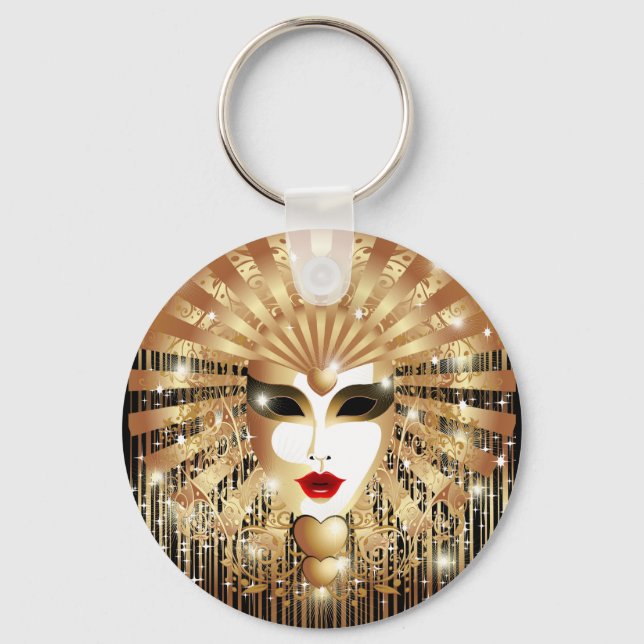 Golden Venice Carnival Party Mask Key Ring (Front)