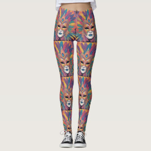 Golden Venice Carnival Party Mask Leggings