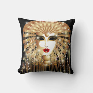 Golden Venice Carnival Party Mask Pillow