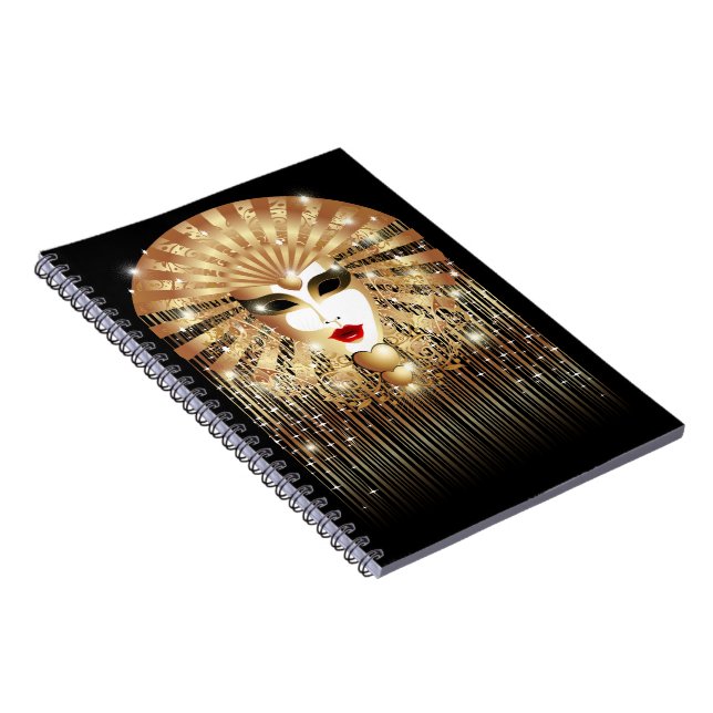 Golden Venice Carnival Party Mask Spiral Notebook (Right Side)
