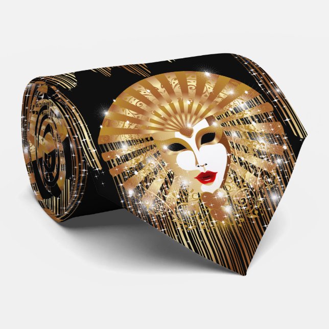 Golden Venice Carnival Party Mask Tie (Rolled)