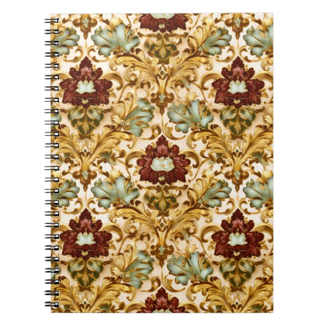 Golden Victorian Floral Damask with Sage Notebook (Front)