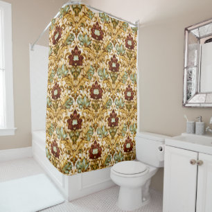 Golden Victorian Floral Damask with Sage Shower Curtain