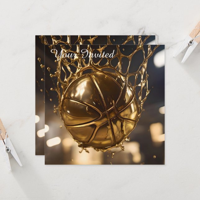 "Golden Victory: Netball Caught in a Gleaming Net" Invitation (Front/Back In Situ)