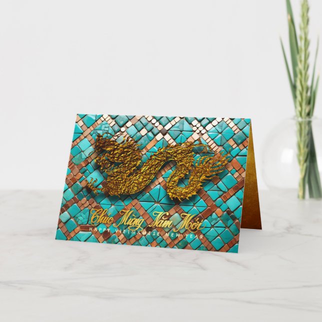 Golden Vietnamese Dragon Year 2024 Mosaic GC Holiday Card (Front)